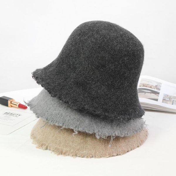 

beanie/skull caps retro simple wool basin hat burrs woolen children's autumn and winter wild fisherman foldable cool small top, Blue;gray