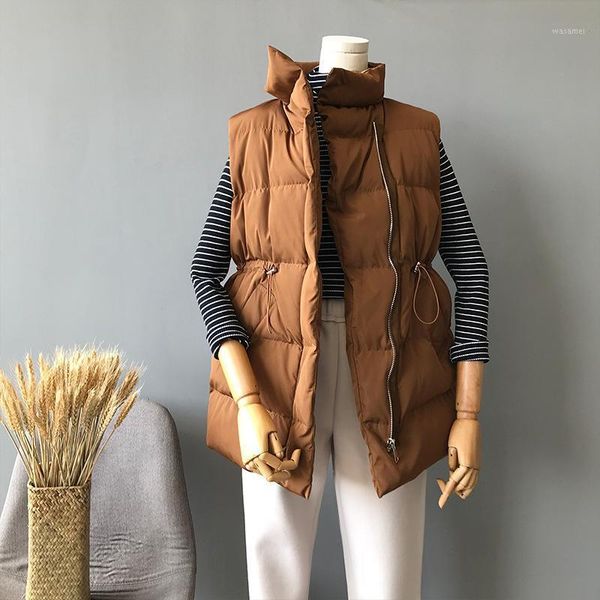 

lusumily winter vest chalecos para mujer winter jacket women long vests new korean stand-up collar cotton waistcoat gilet female1, Black;white