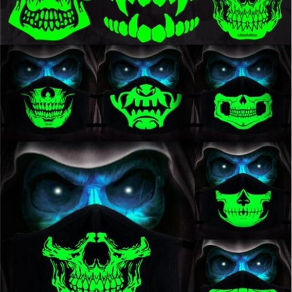 

factory 1pcs cartoon cotton dustproof black pm2.5 anime woman men night glow in dark skull mouth masks half muffle face pckzq