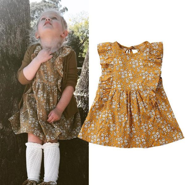 

0-4y baby girl princess dress kid yellow floral vintage dress party pageant holiday wedding dresses baby girl summer jllrny