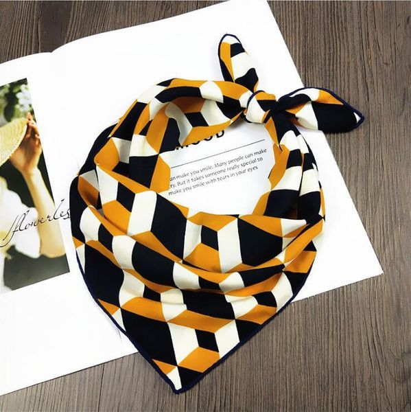 

scarves 50*50cm women's scarf fashion spring summer striped silk square girls printed handkerchief chiffon neck accessory, Blue;gray