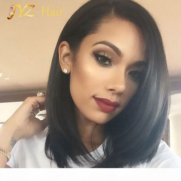 

jyz short human hair straight full lace wigs brazilian lace front human hair wig with baby hair full lace wigs for black women, Black;brown