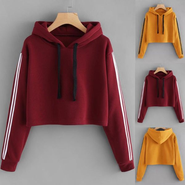

women sweatshirt hoodies drawstring harajuku crop pullover fashion female side stripe long sleeve casual sweatshirts #t2g, Black