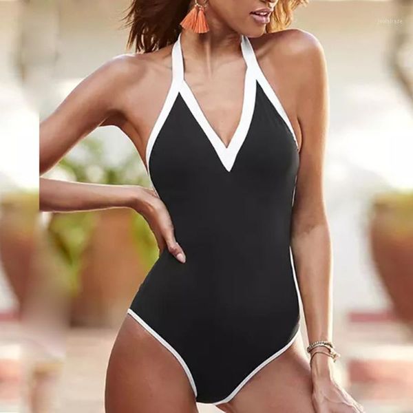 

women's swimwear solid olive v-neck ruffled lace-up swimsuit women monokini 2021 beach bathing suit july 10t1, White;black