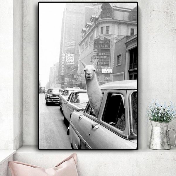 

paintings funny alpaca llama in a york city taxi animal canvas painting posters and prints wall art picture for living room home decor