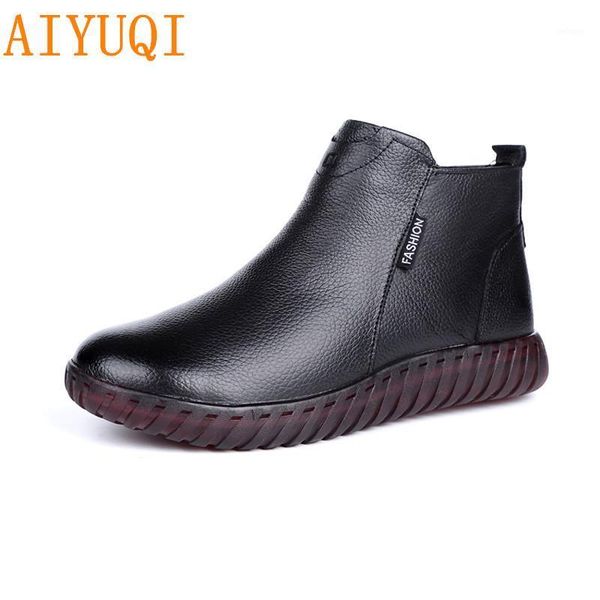 

boots aiyuqi women flat 2021 natural genuine leather ankle casual and comfortable mother shoes1, Black