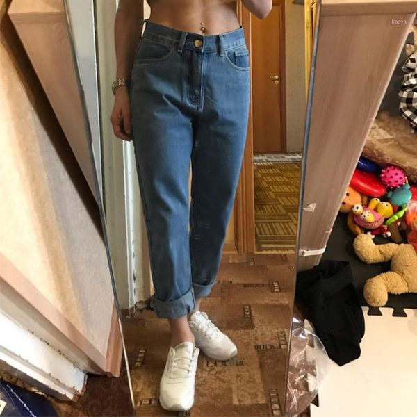 

high waist plus size boyfriend jeans for women mom jeans cintura alta vintage full length denim pants1, Blue