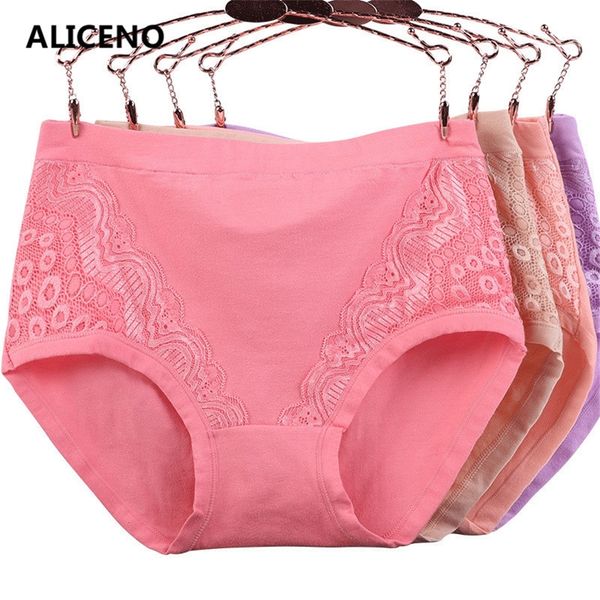 

3pcs/lot xl-6xl big size high waist women's panties solid cotton briefs underwear lady lace seamless underpants 6634 lj200822, Black;pink