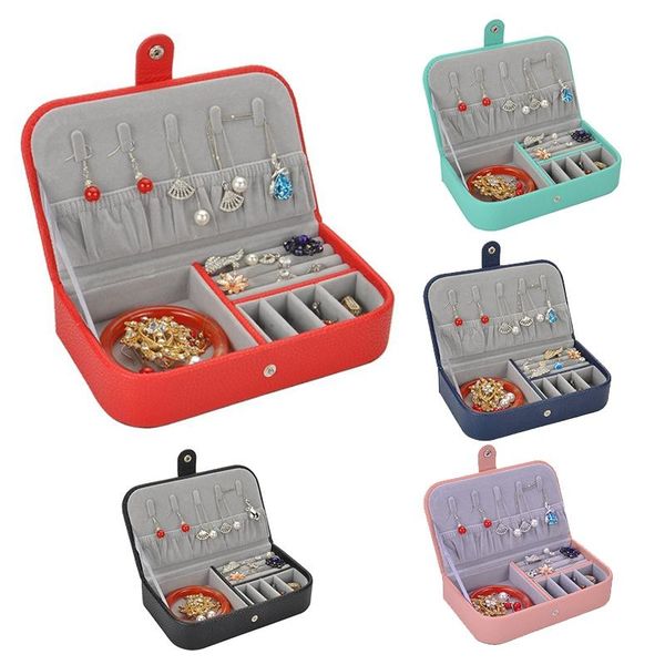 

jewelry pouches, bags est pattern box pu lychee earrings storage cases for girl portable monolayer organizer, Pink;blue