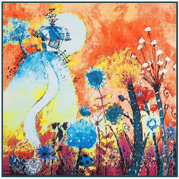 

100см twill silk square scalf для женщин абстрактная живопись шелковый шарф femal floomard eurose evero style shault мусульманский headscarf, Black