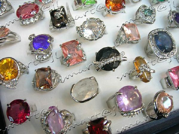 

colorful rhinestone silver plated charm rings wholesale women fashion jewellery ring new mixed lots 25factory/lot, Golden;silver