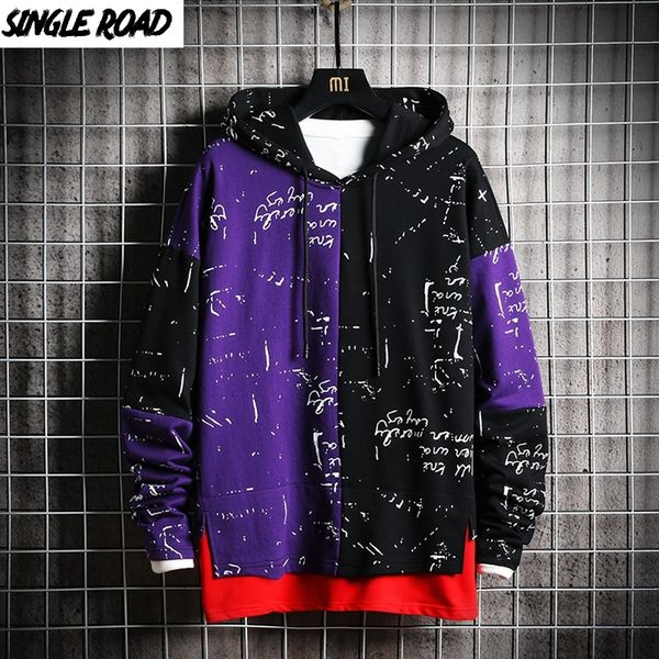 

singleroad men's hoodies men patchwork sweatshirt male harajuku japanese streetwear hip hop oversized black purple hoodie men 201027