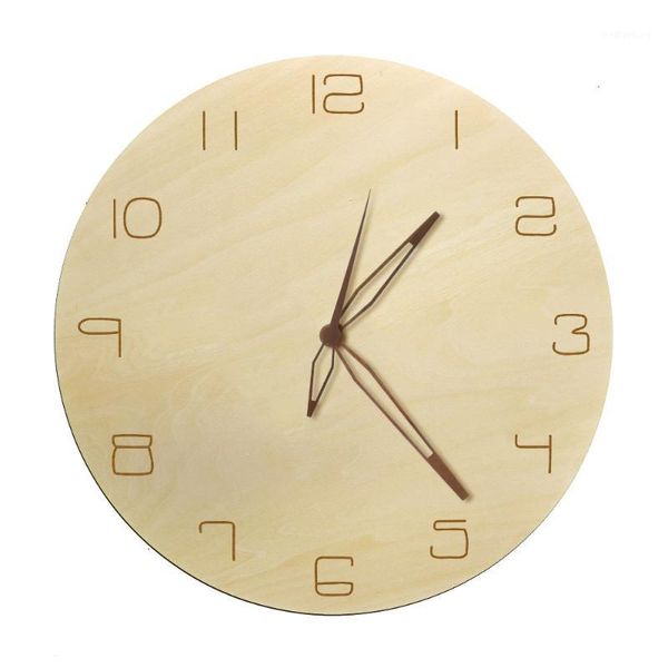

wall clocks natural rustic art decorative clock simple arabic numbers with wood hand non-ticking quartz minimalist design clock1