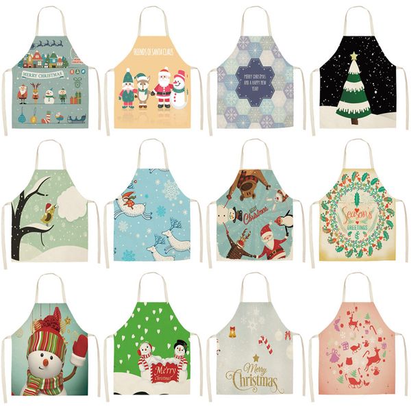 

1pcs snowman christmas apron snowflake pinafore cotton linen aprons 53*65cm bibs kitchen cooking baking accessories cm1008