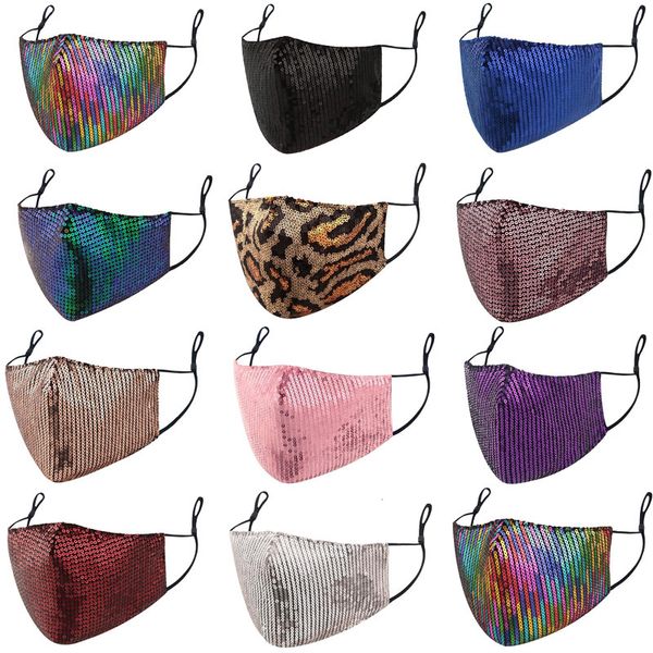 

designer factory luxury blingbling paillette washable face reusable cloth masks mascarillas protective fashion adjustable mask dhl