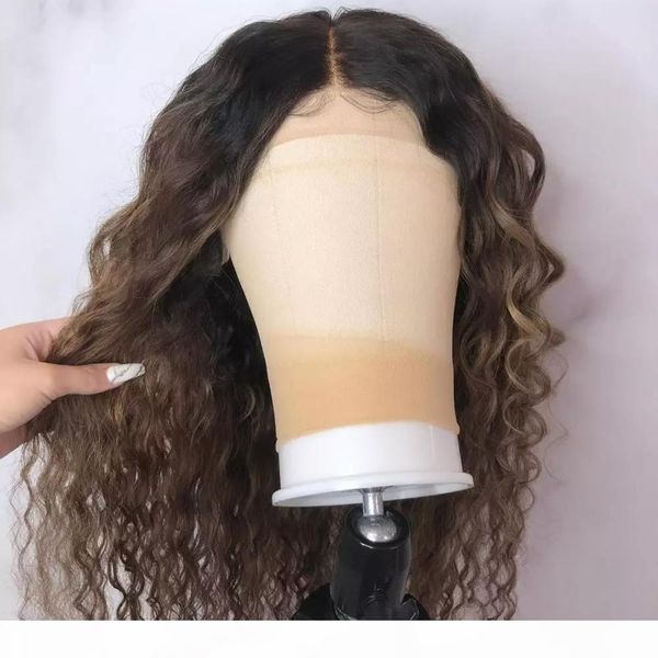

ombre color curly lace front human hair wigs with baby hair pre plucked remy brazilian lace bob wigs bleached knots, Black;brown
