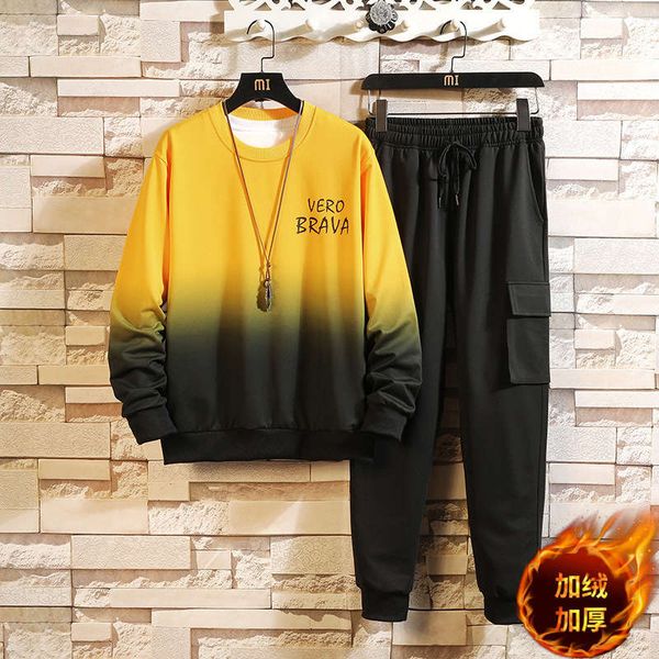

autumn and winter 2020 new style of men's sweater sportswear casual trend handsome plush thickening with clothes, Gray