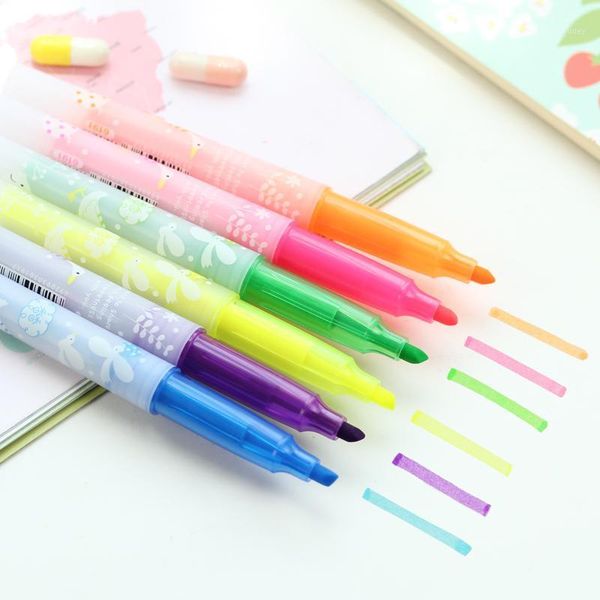 

highlighters 6pcs lovely colorful fruit fragrance highlighter pen marker pens set reading stationery office school gift tools supplies h6344, Black;red