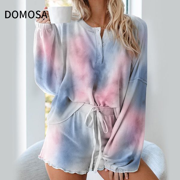 

summer tie dry printed women's long sleeve shorts pajama suit breathable sleeping clothes pijamas set women femme pjs sleepwear y200708, Black;red