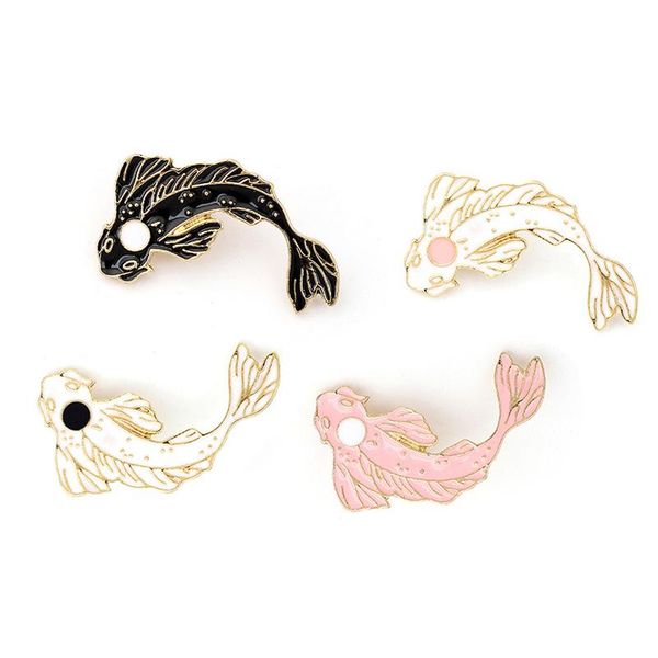 

4pcs/set yin yang koi pins cartoon fish carp brooch badges denim jackets lapel enamel pin for women men custom jewelry kids gift, Gray