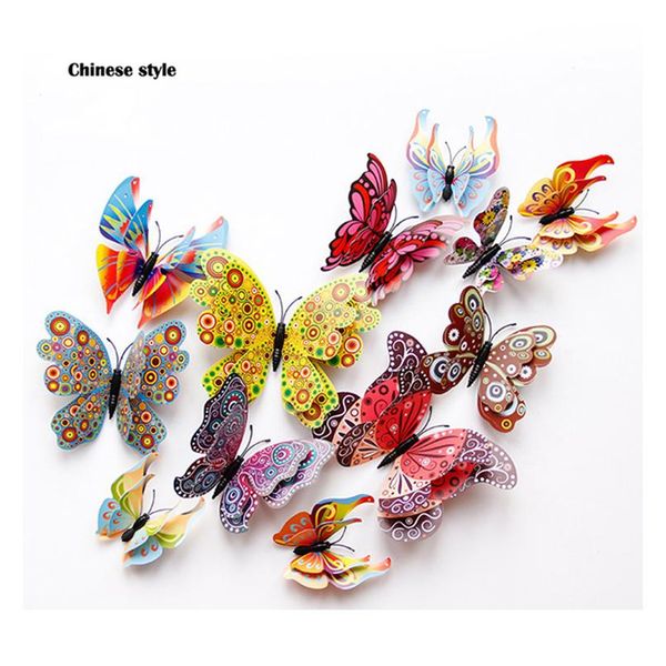 

12pcs mixed color double layer butterfly 3d wall sticker for wedding decoration magnet butterflies fridge stickers ho wmtupr