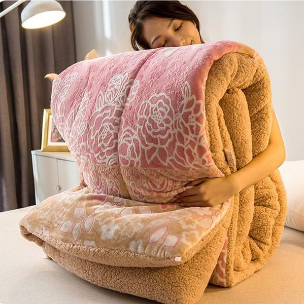 

comforters & sets winter quilts cashmere patchwork duvet thicken warm comforter 6d carve flannel fiber blanket bedding quilted twin king