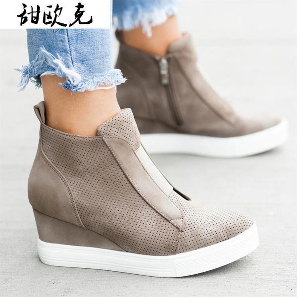 

2020 autumn women shoes fashion suede leather wedge women boots female winter warm shoes comfort casual increased internal1, Black