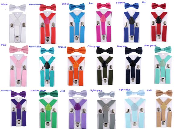 

clip-on 42 colors new children kids boy girls y back elastic suspenders with bow tie set adjustable braces gift, Black;white