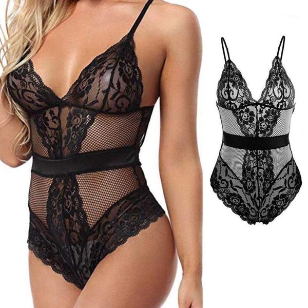 

sleepwear women see-through deep v lace hollow mesh backless bodycon sleepwear plus size erotic babydoll black underwear1, Red;black