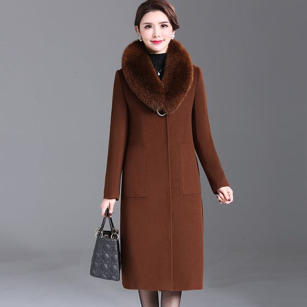 

medium-and-long-style woolen overcoat for middle-aged and elderly mothers, Black