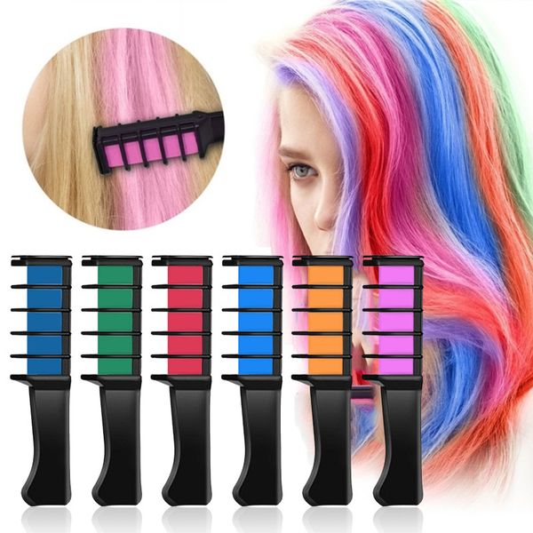 Pente de cor de cor de giz de cabelo temporário portátil 6 cores / set cosplay lavável pente de cor de cabelo para maquiagem de festa