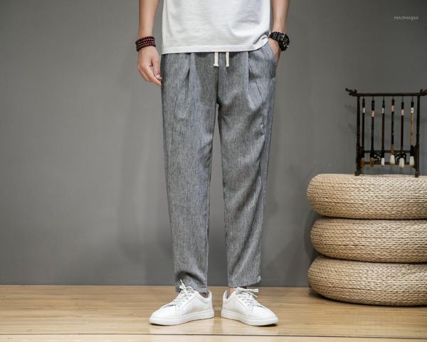 

men loose long pants trousers casual solid elastic drawstring tapered ankle casual jogger pant1, Black