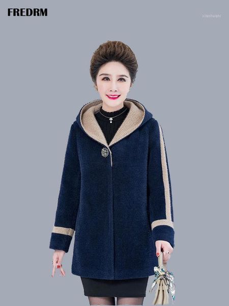 

fredrm woolen overcoat women 2019 new winter faux mink cashmere trench standard euro 52 plus size lady windbreaker outerwear1, Black
