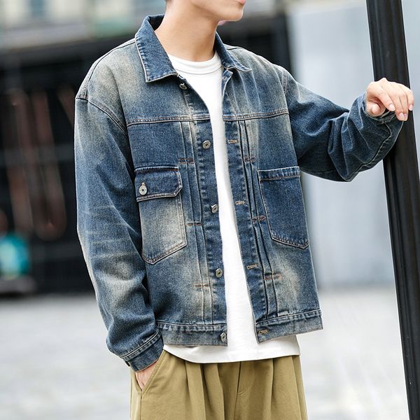 

autumn winter new denim jacket men slim fashion wash retro casual denim jacket man streetwear wild hip hop bomber male clothes, Black;brown