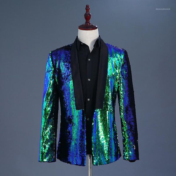 

designed color-changing men sequin blazer mens blazer jacket club jackets men stage jacket masculino singer costume1, White;black
