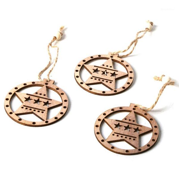 

christmas decorations s 3pcs/set vintage star pendant with rope beads ornaments wooden diy crafts hanging tree party decor gift1