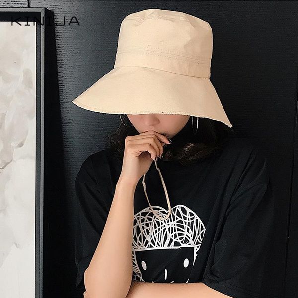 

summer new style big brim lock hat korean fisherman's hat sunshade fashion outdoor personalized basin hat solid color beach wmtnkh