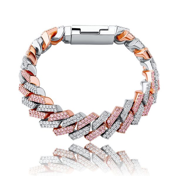

14mm width cuban chain bracelets hip hop men women bracelets fashion gold silver color geometric luxury bling zircon bracelets, Black