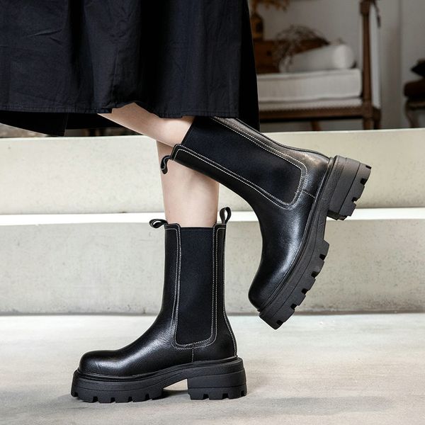 

2021 new concise genuine leather women's autumn winter ankle boots square toe high heels party office shoes woman u3s4, Black