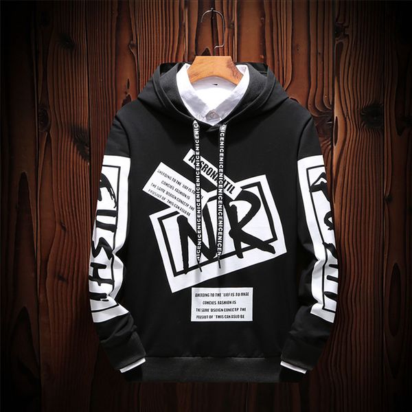 

2021 new spring fashion hooded sweatshirt for men oversized thin sports hoodies coat male long sleeve print pullover sif8, Black