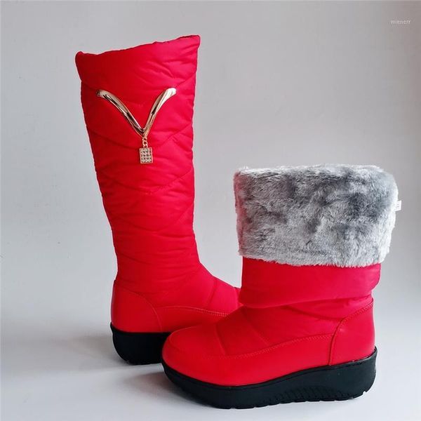 

waterproof warm fur plush down snow boots 2020 winter boots women mother shoes platform fashion casual knee high plus size1, Black