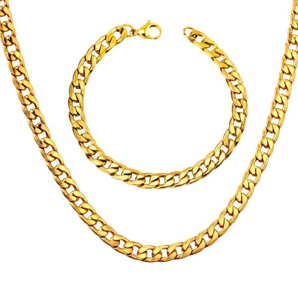 

luxukisskids necklace set for men stamp trendy wholesale gold chain necklace bracelet african jewelry sets, Silver