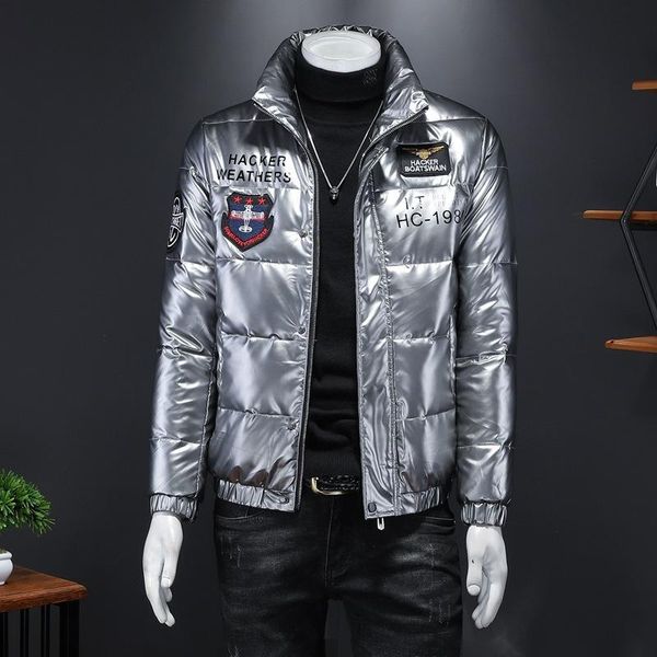 

men's down & parkas station clothing 2021 winter white duck embroidered logo bright coat youth standing collar jacket, Black