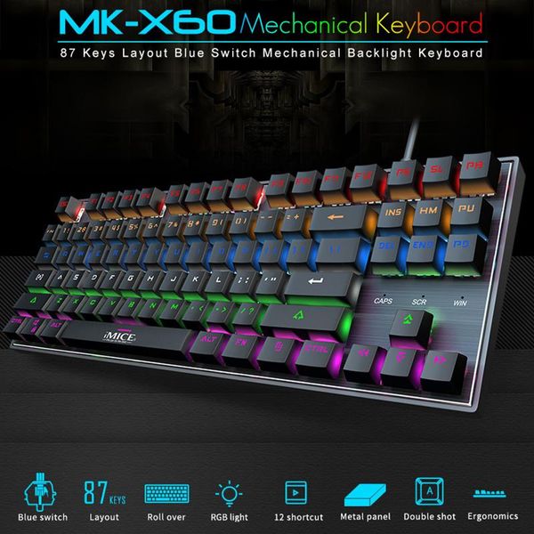 

imice wired metal backlight rgb electronic competition eating chicken green axis 87 key mechanical game keyboard waterproof ergo