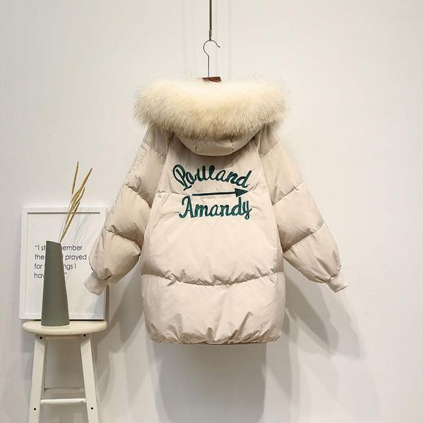 

women's down & parkas big fur collar with a hood winter jacket female 90% white duck thick warm feather coat, Black