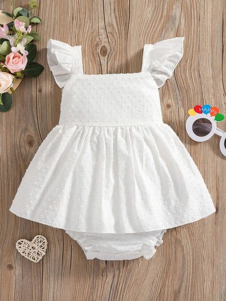 

baby swiss dot ruffle trim combo bodysuit dress she, Red;yellow