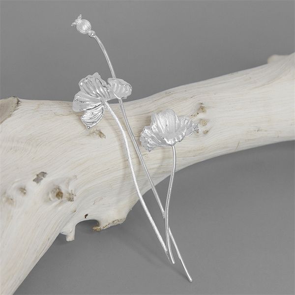 

inature 925 sterling silver fashion personality poppy flower brooch bag clothes lapel pin for women jewelry accessories 201009, Gray