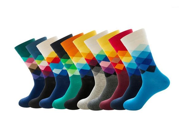 

men funny happy fine paragraph diamond pattern argyle geometric funny combed cotton long business socks man sox1, Black