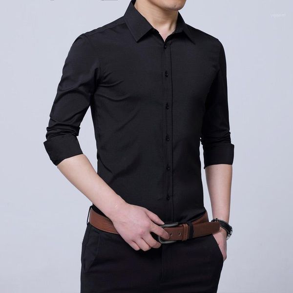 

mrmt 2019 brand new spring and autumn men's shirts cultivate morality pure color long sleeve shirt for male shirt1, White;black
