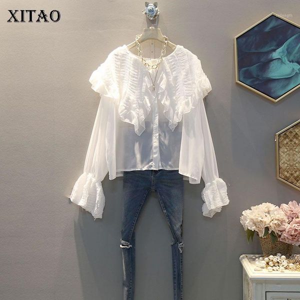 

x xitao korean style fashion doll collar shirt chiffon long sleeve wild womens and blouses trend perspective spring dmy36941, White